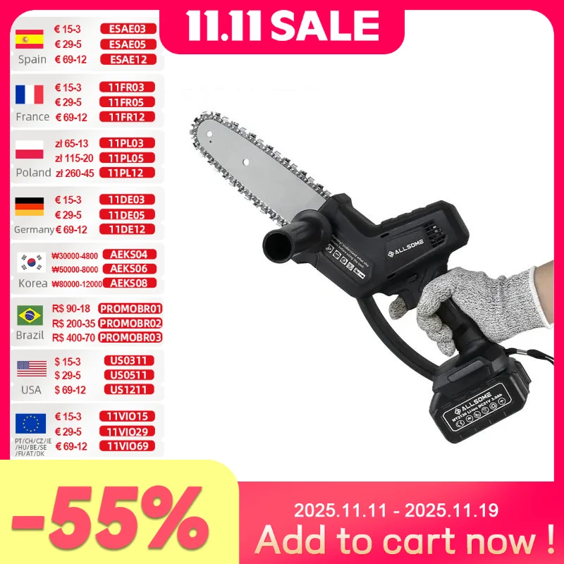 

8 In Cordless 21V Mini Chain Chainsaw Hand Pruning Saw Electric Woodworking Garden Cutting Tools For Makita Battery