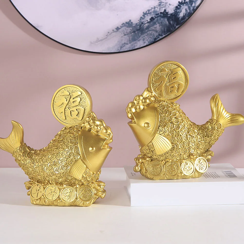 

Resin Goldfish nament Statues Vintage Craft Light Luxury Artware Desktop Decor Auspicious Animal H Fish Adornments