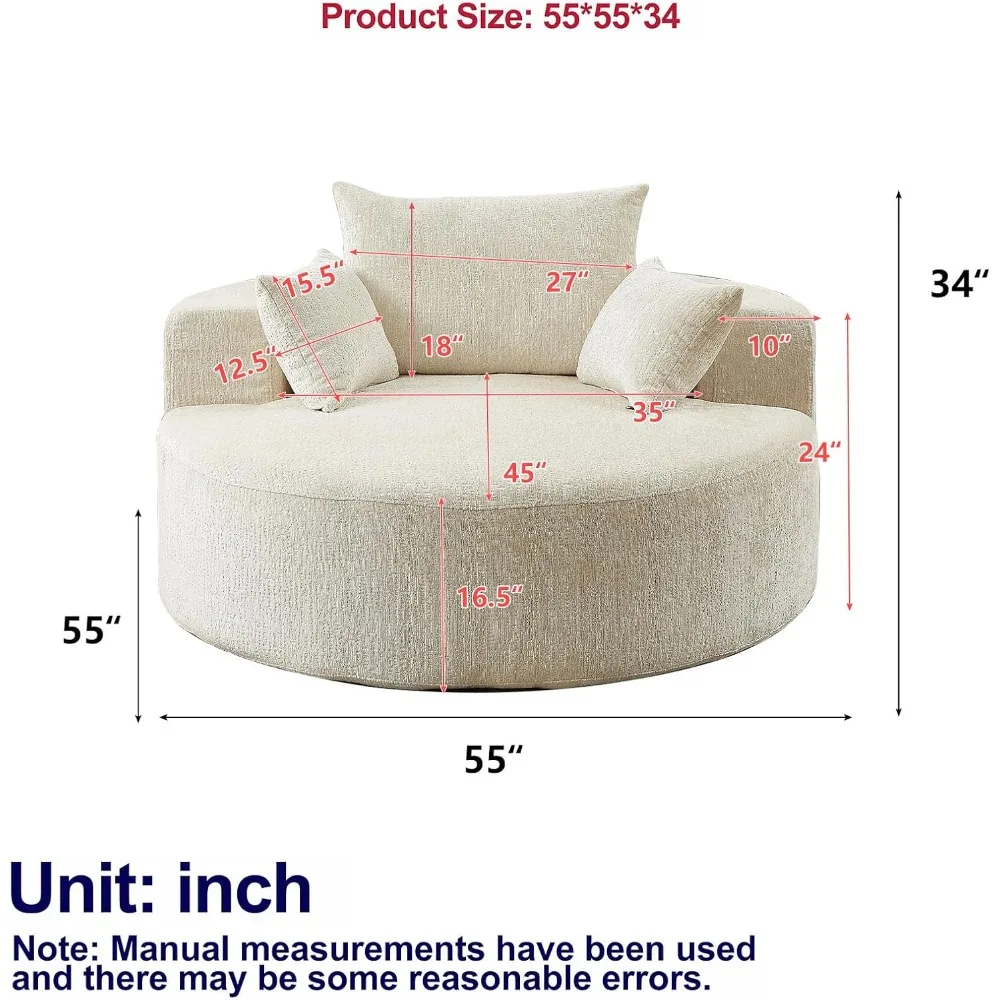 55''L Chenille Sponge Single Sofa,Oversized Round Chair,Fluffy Modern Sleeper Chair for Living Room, Lounge