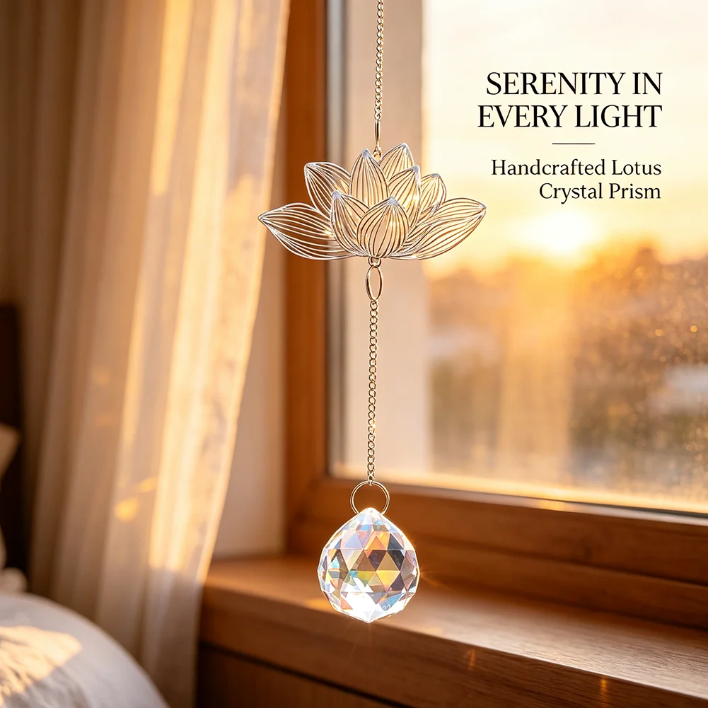 Silver Lotus Crystal Suncatcher Hanging Prism Rainbow Maker Light Catcher Zen Yoga Meditation Window Garden Home Decor Ornament