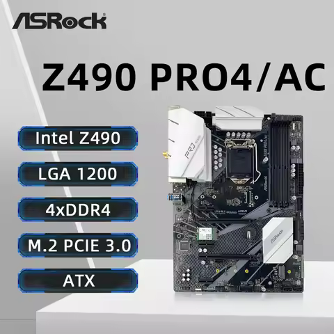 ASRock Z490 PRO4/AC Motherboard Supports i9-10900K i7-10700F 10700K i5-10400F 10600K i3-10100F CPU 4&times;DDR4 3200MHz M.2 HDMI ATX
