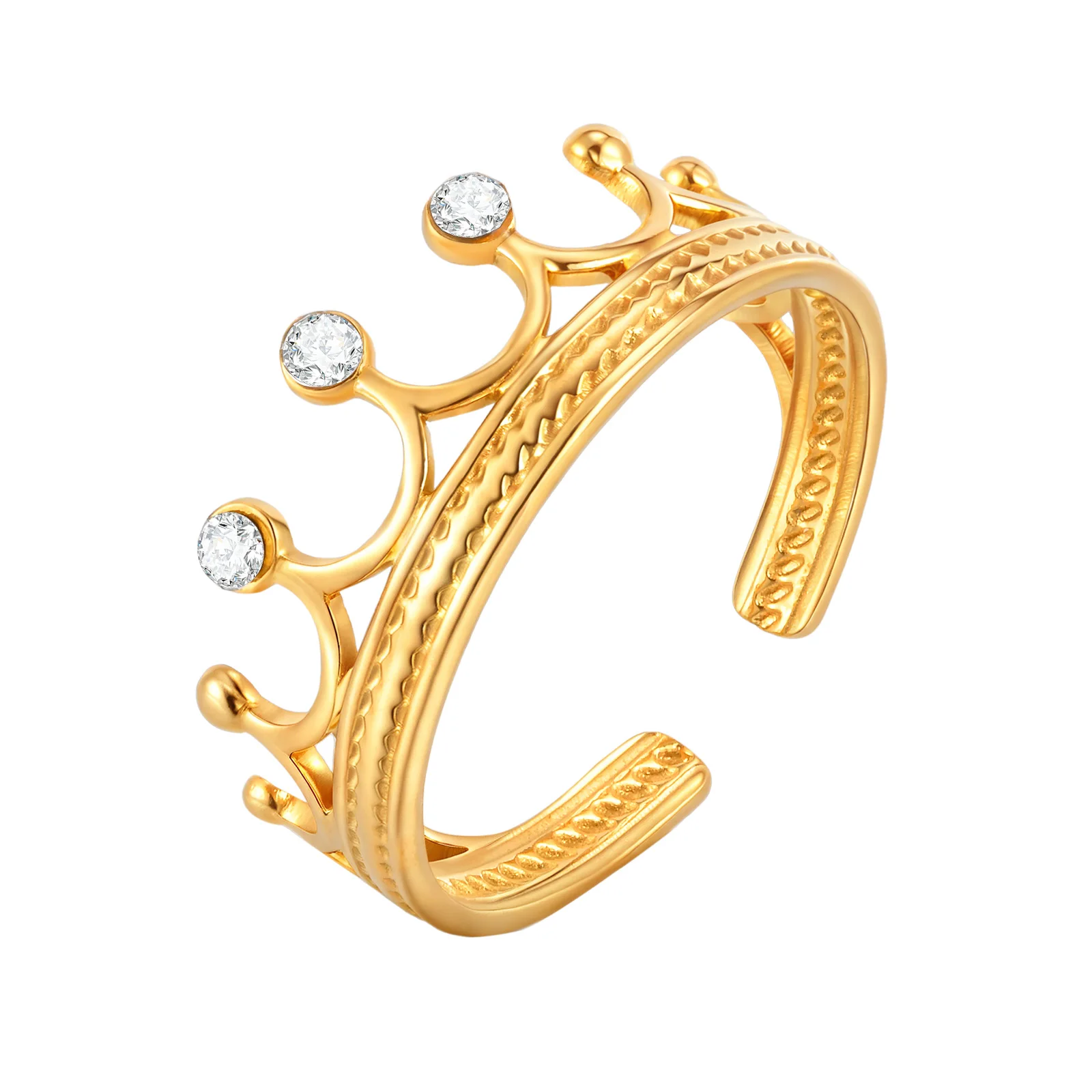 

Stainless Steel Chic Zircon Crown Opening Ring, 18K Gold Plated Geometric Rings for Women,Classic Jewelry Gifts