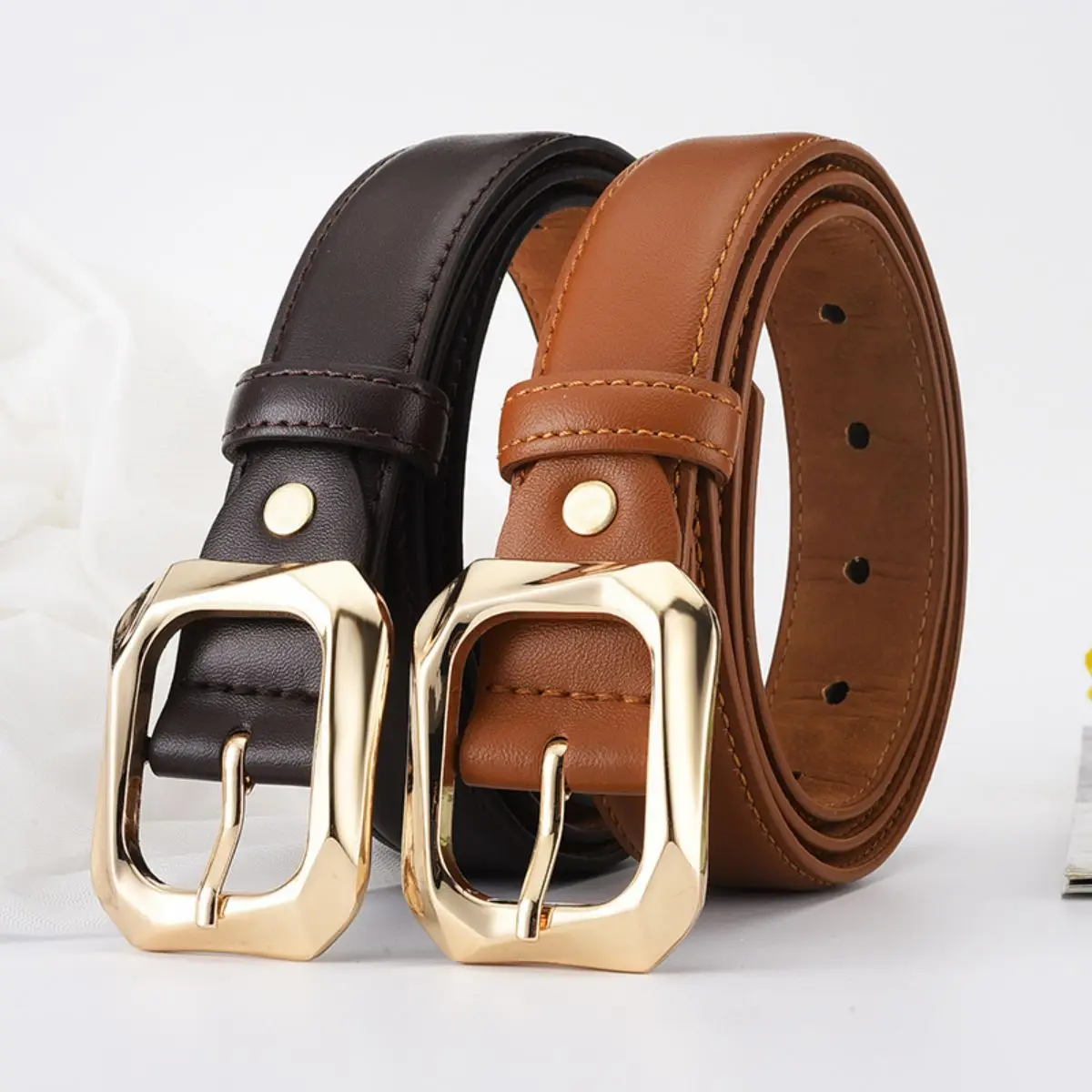 Neuer Damengürtel Trend Gold Nadelschnalle Gürtel PU-Ledergürtel Authentischer passender Jeans Günstiger Gürtel – Detail 2