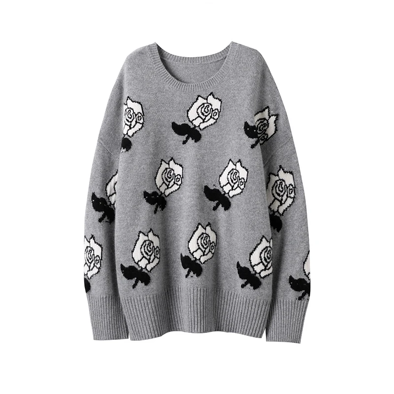 

aliaga winter thick oversized ladies luxury 100% cashmer jacquard sweater knitwear