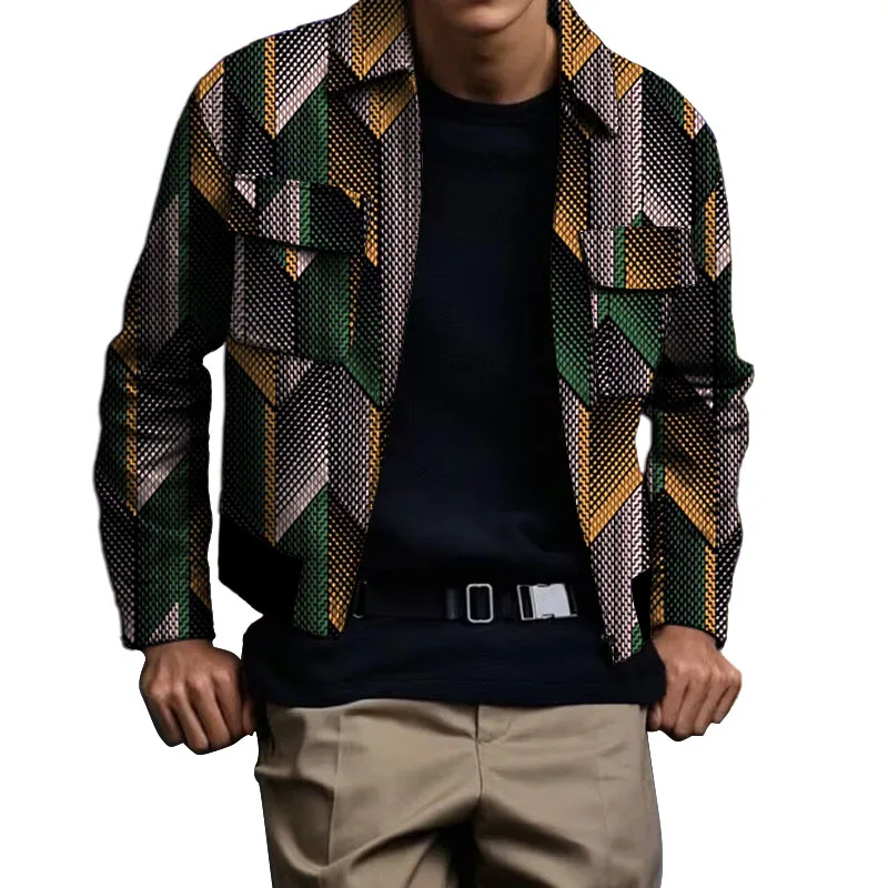 سترة منفوخة للرجال على الطراز العرقي مع جيوب مزدوجة على الصدر، أزياء أفريقية بياقة مقلوبة، معطف قصير للرجال، ملابس أنقرة