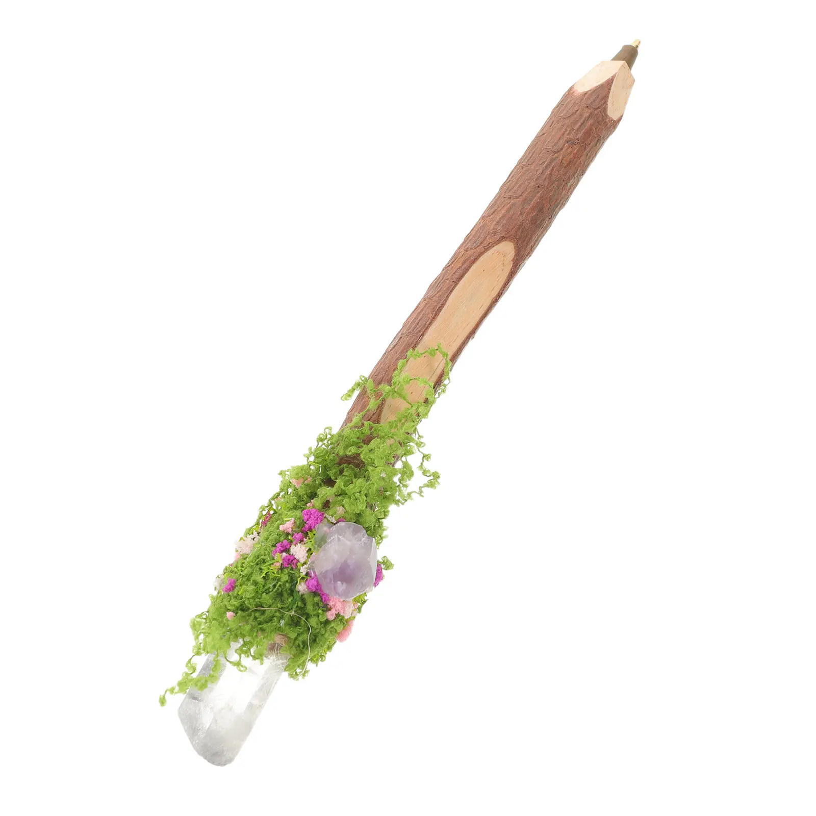 

Wood Ballpoint Pen Crystal Top Tree Bark Texture Medium Point Black Ink Smooth Writing Signature Pen for Office School Home