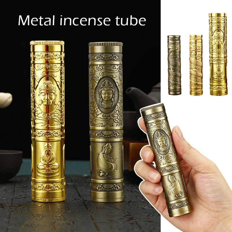 

Buddha Metal Incense Storage Box Waterproof Incense Stick Outdoor Portable Storage Tube Case Gift Perfume Tube Home