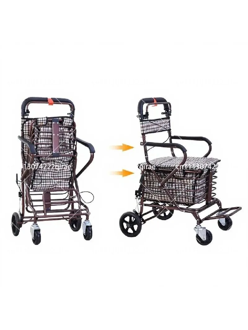 Pushable and seated elderly help cart, elderly walker, elderly help trolley folding shopping cart