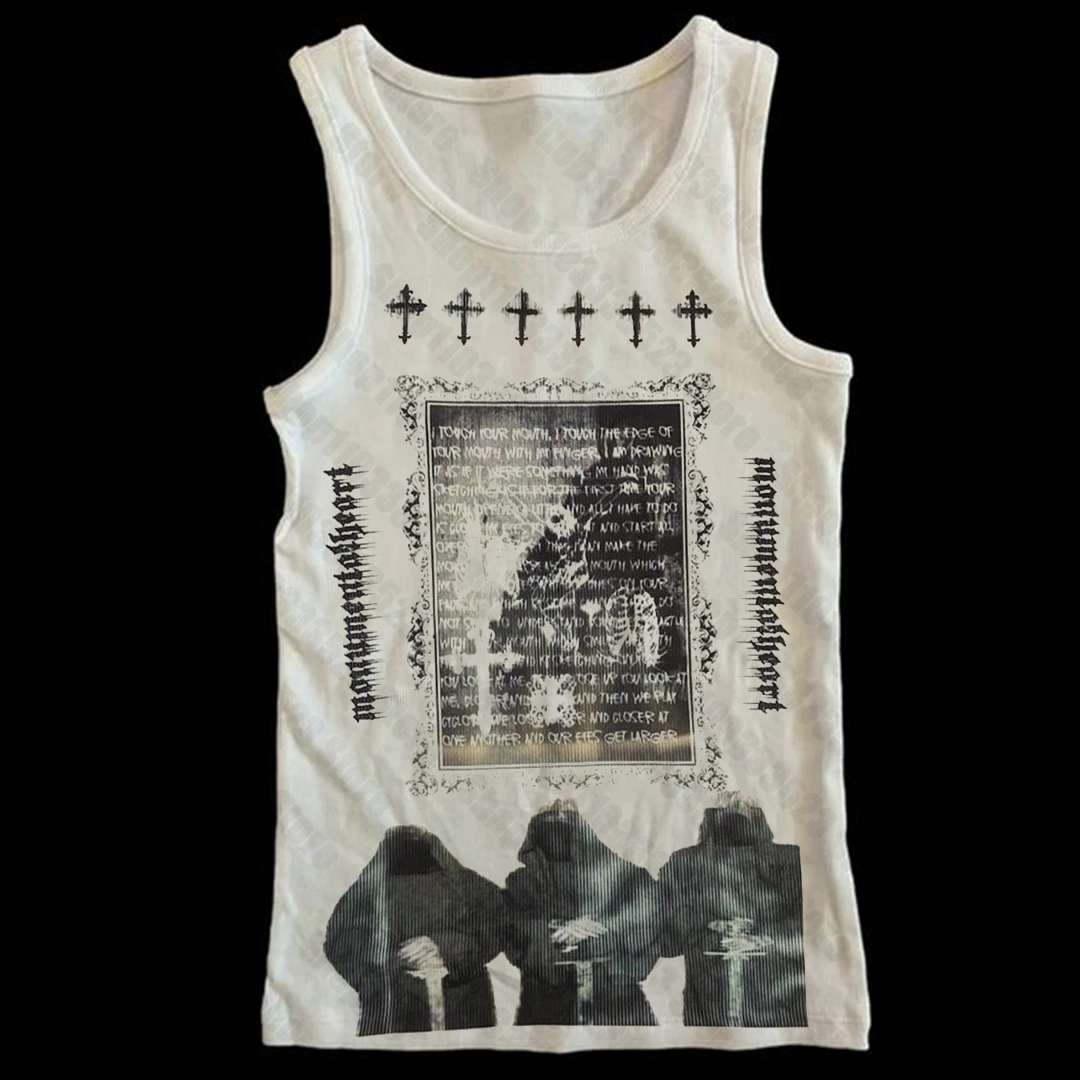 Camiseta sin mangas estilo Y2k para mujer, camiseta sin mangas para bebé, chaleco corto con estampado Punk de los años 2000, moda urbana, ropa gótica para mujer