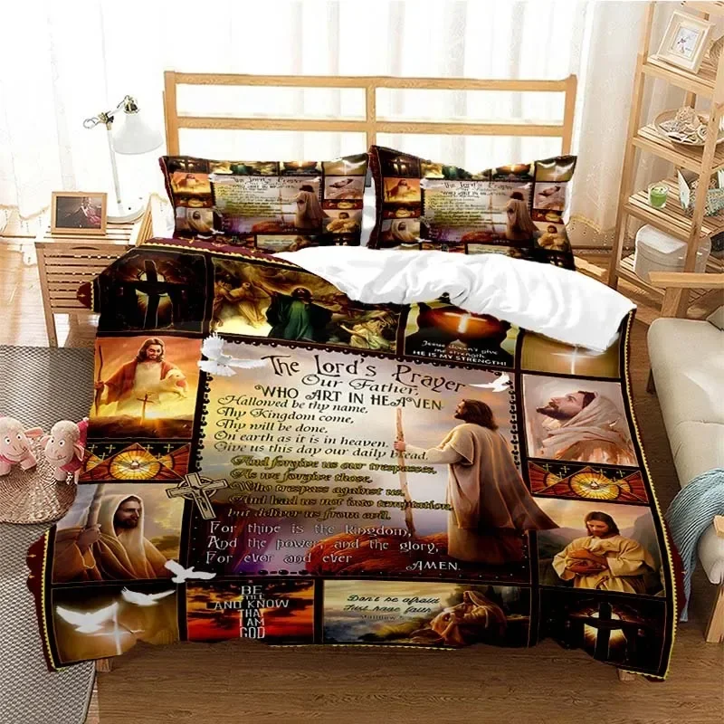 

3D Jesus Virgin Mary Comfortable Duvet Quilt Cover Pillowcase Bedding Set Children Bedroom Decoration Home Textile