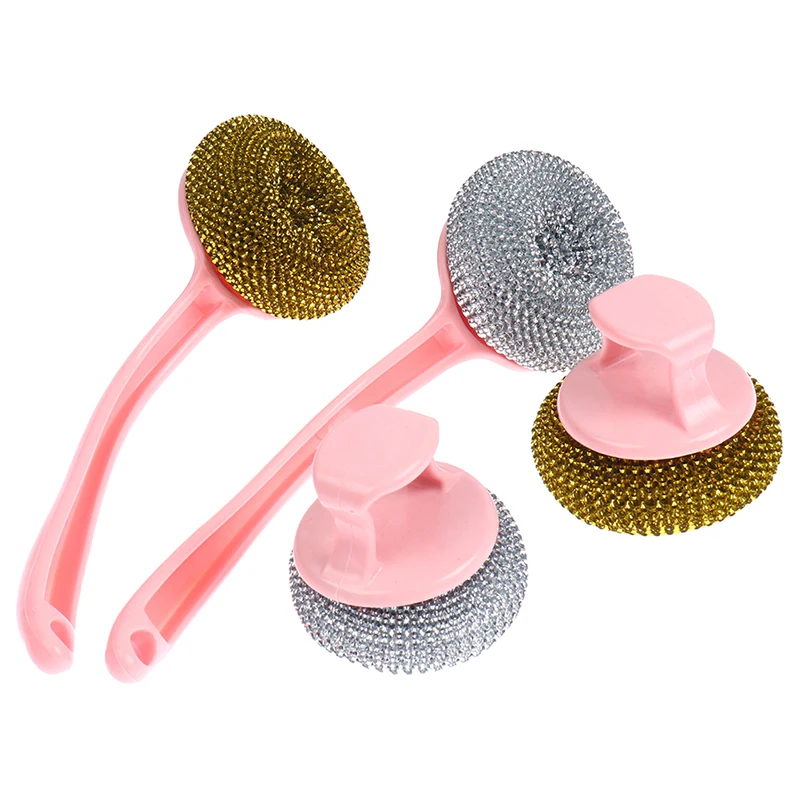 Brosse de nettoyage de cuisine à Long manche, brosse de nettoyage de la vaisselle, boule de fil d'acier inoxydable domestique, outils de nettoyage de cuisine