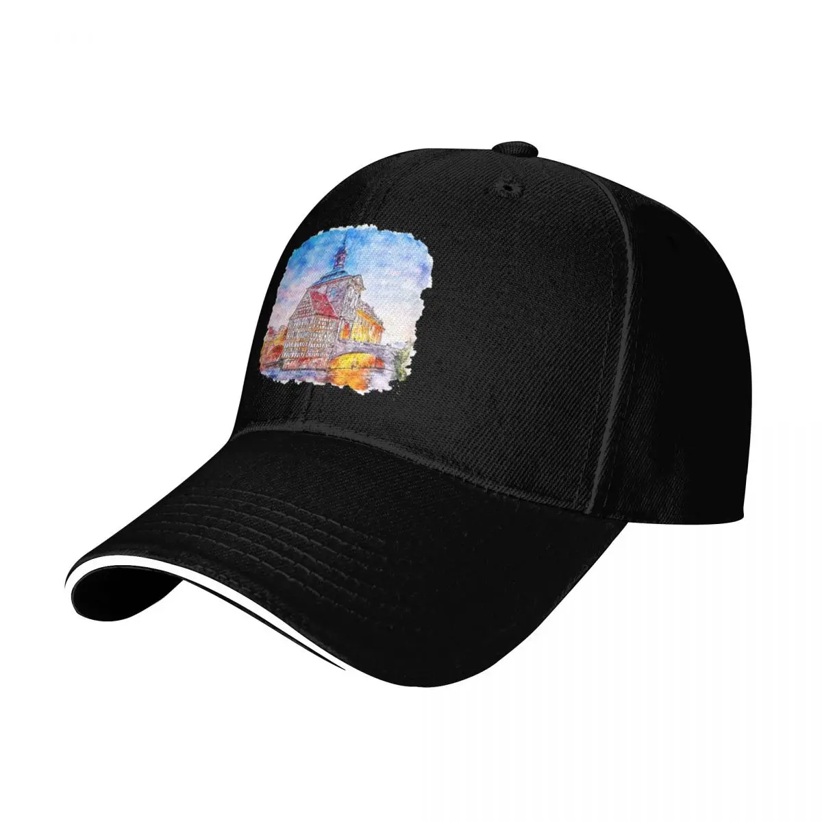 Bamberg germany watercolor sketch hand drawn Baseball Cap Cotton Twill Breathable Contrast Two Tone Brim Snapback Flat Bill