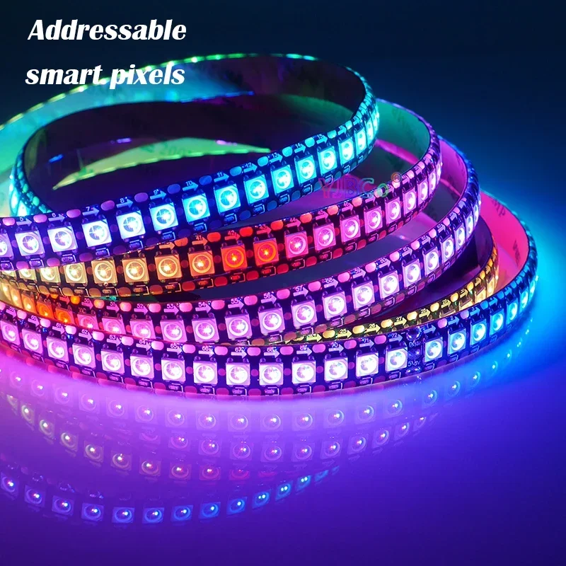 Imagem -03 - Smart Magic Rgb Led Strip Light Fita Endereçável Ws2812b Ws2815 Sk9822 ic 30 60 144 Pixels m Ws2812 Ip30 67 5v 12v 5050