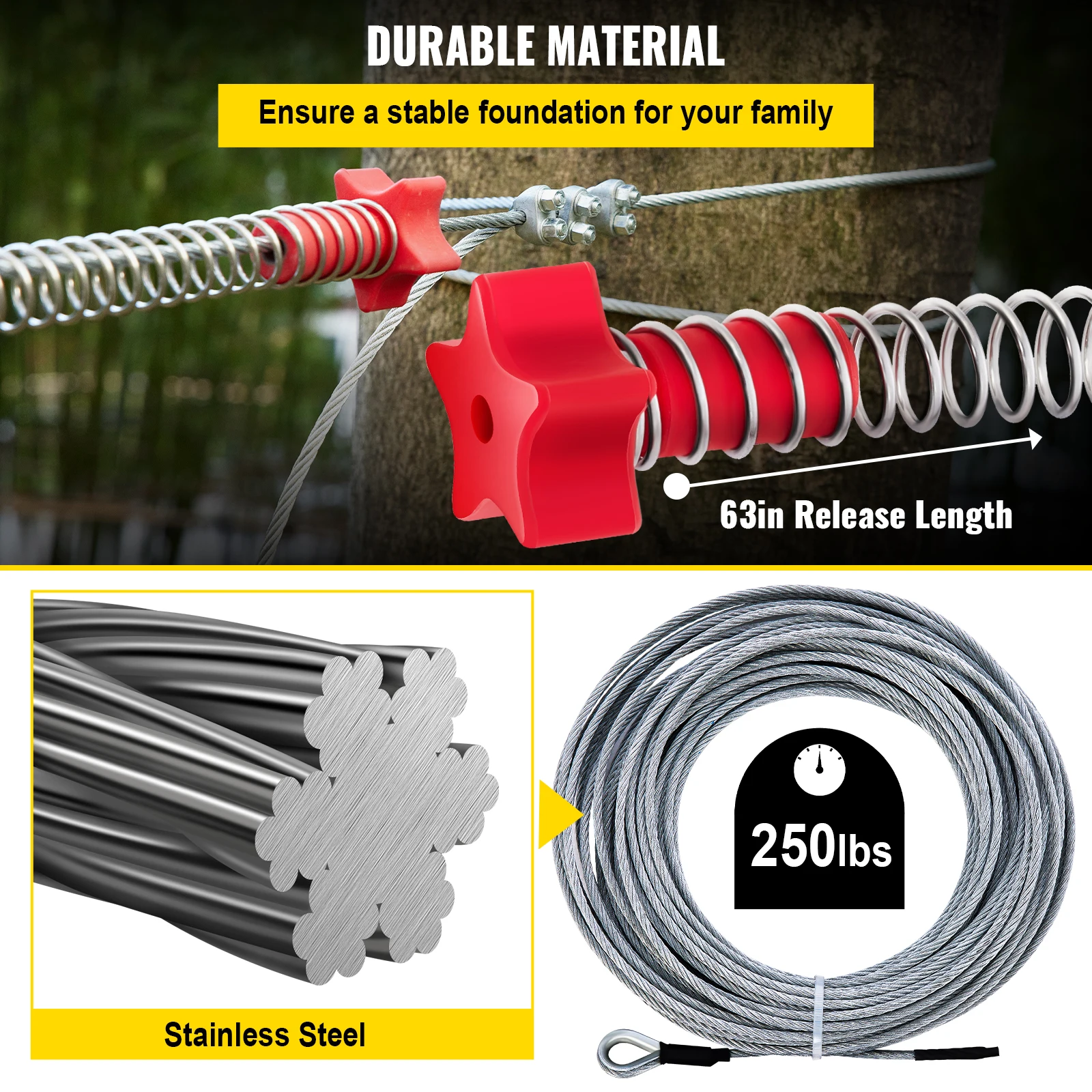 VEVOR 100FT Khóa Kéo Dòng Bộ Dụng Cụ Dùng Cho Sân Sau Đường Zip Dành Cho Trẻ Em Và Người Lớn, kèm Ghế Ngồi Xích Đu Đường Zip Phanh Và Thép Xe Đẩy