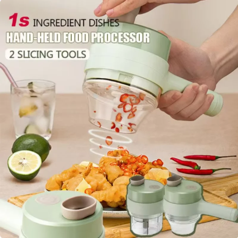 

5 In 1 Handheld Electric Vegetable Cutter Set Durable Chili Vegetable Crusher Kitchen Tool USB Charging Ginger Masher Machine