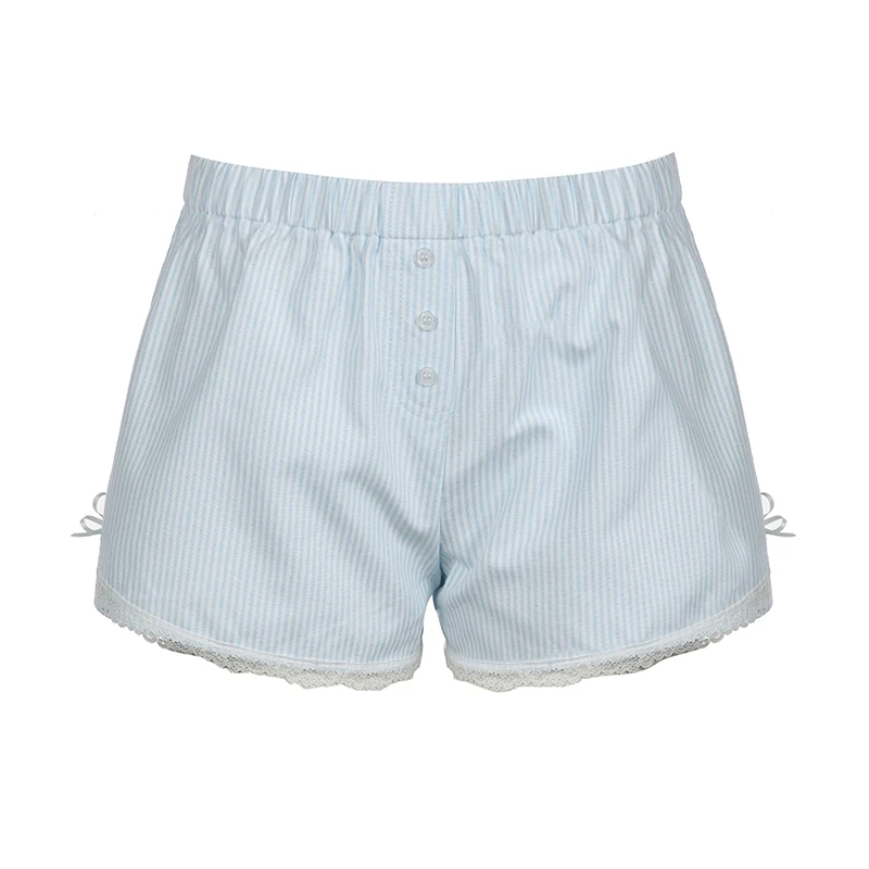 Darlingaga-Shorts femininos casuais com listras, shorts com renda, botões de arco, hotpants coreanos gostosos, capris curto básico, doce, verão, novo