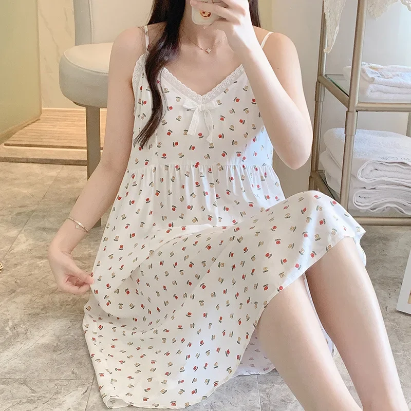 Nightgown Summer Cotton Silk Suspenders Bustier New Thin Sweet Home Loose Casual Comfortable Premium Simple High-quality Cute