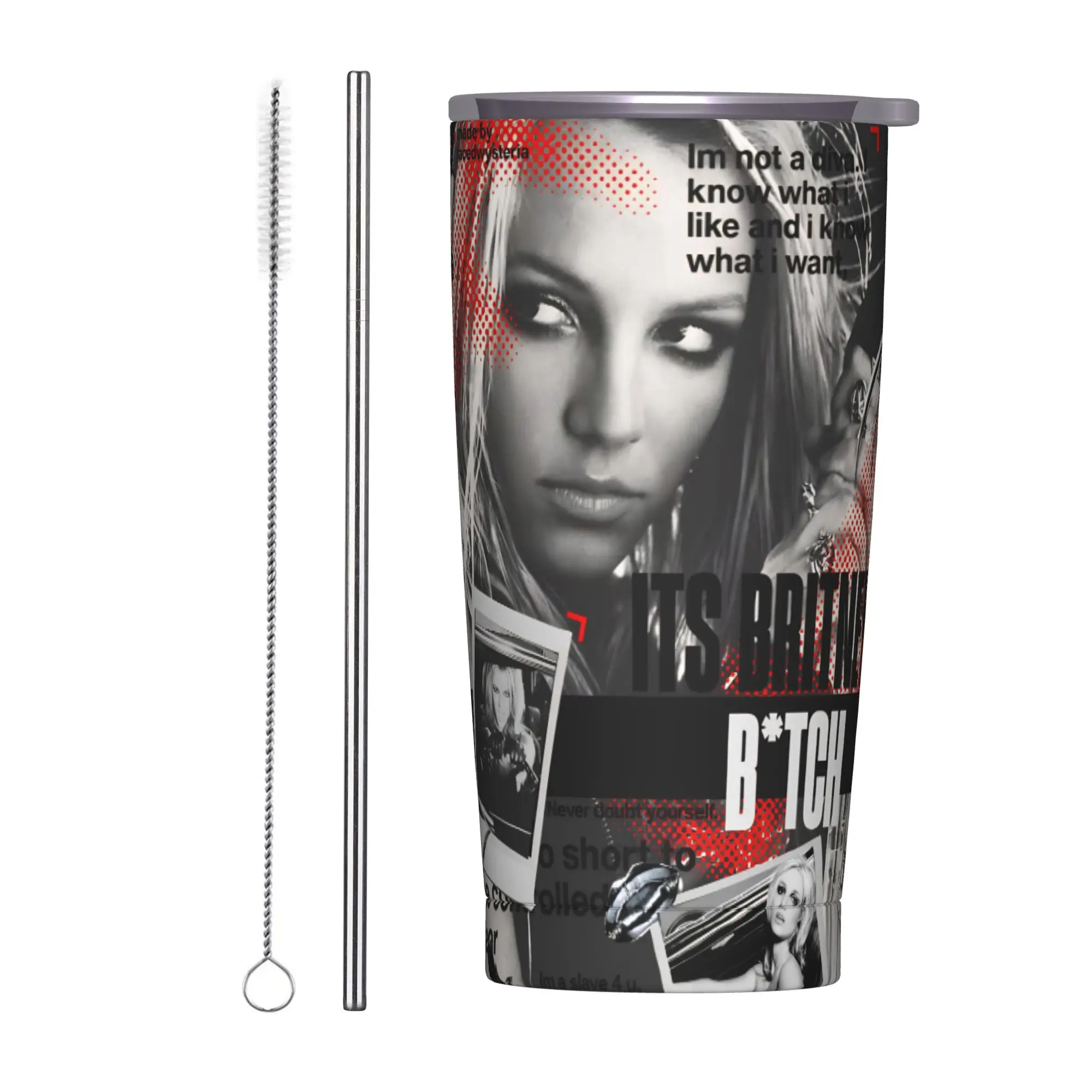 Singer Britney Spears Tumbler Vacuum Insulated  Thermal Cup with Lid Straw Double Wall Mugs Spill Proof 20oz