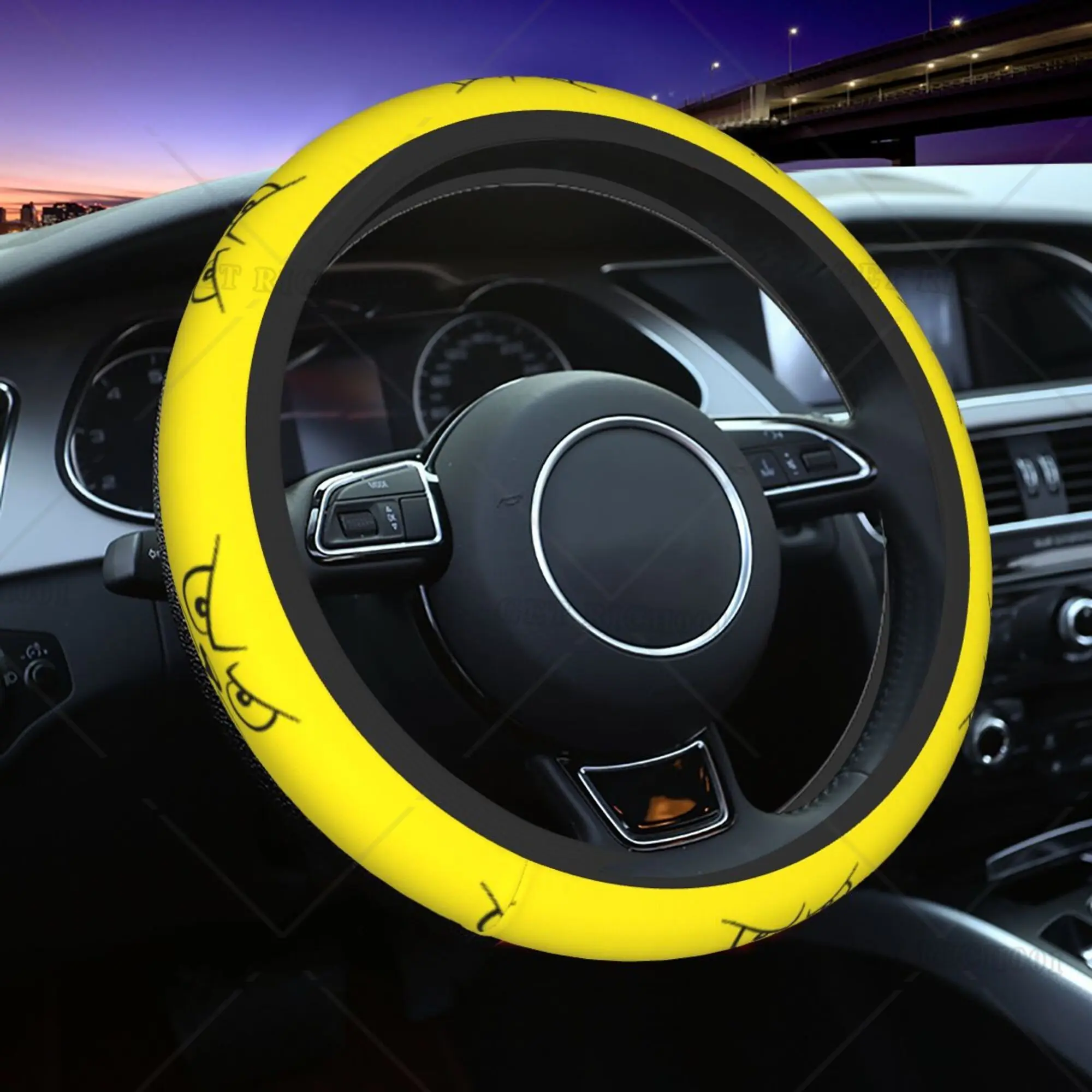 Eyes Yellow Car Steering Wheel Cover Men Women Car Accessories Interior Print Durablb Soft To Touch Wheel Cover One Size