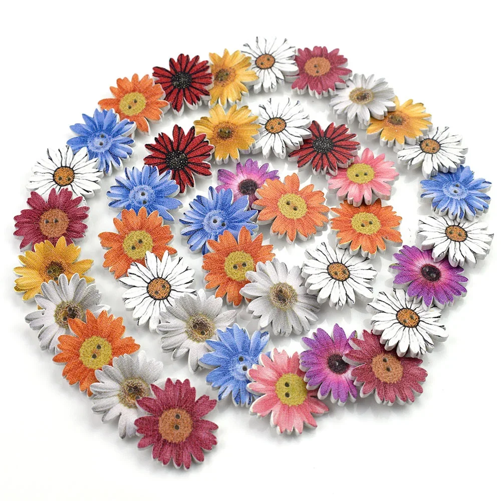 50PCS 25MM Wooden Chrysanthemum Button Cute Flower DIY Handmade Accessories Sewing Handmade Accessories Buttons