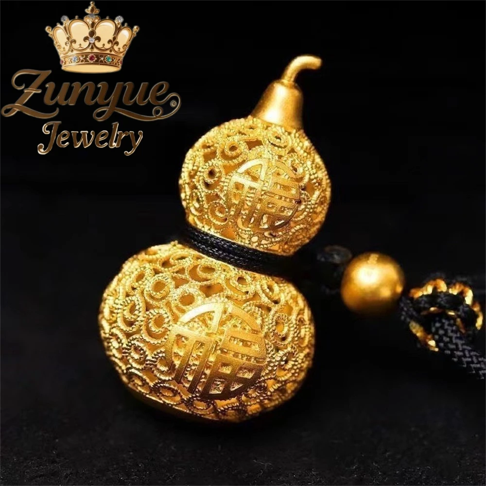 

Sand Gold Pendant Ancient Method Hollow-Out Fu Character Gourd Tag Jewelry Luxury Necklace Charms Fashion Jewelry Elegant Gift