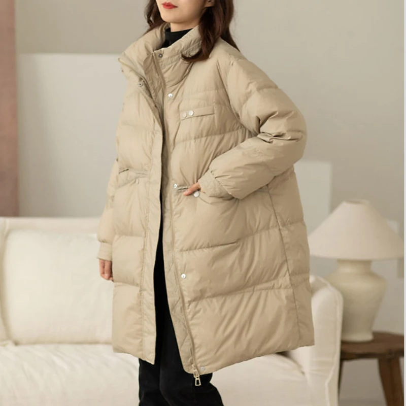 Down Jacket Women\'s 2022 Winter Leisure Medium Long Loose Korean Warm White Duck Down Jacket Winter Coat Women Jackets for Women