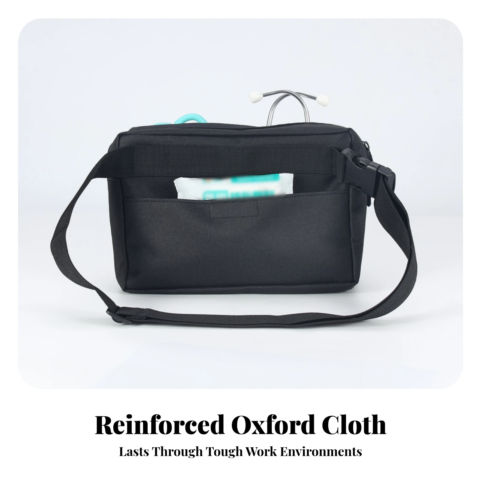 600D Oxford Cloth Textured Woven Waist Tool Bag Gear Storage Zippered Tool Waist Bag Gadget Pouch Rectangular