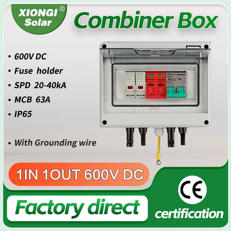

XIONGISOLAR DC Combiner Box for Solar Panel 600V 1 in one out pv combiner box with Fuse MCB SPD photovoltaic protection box