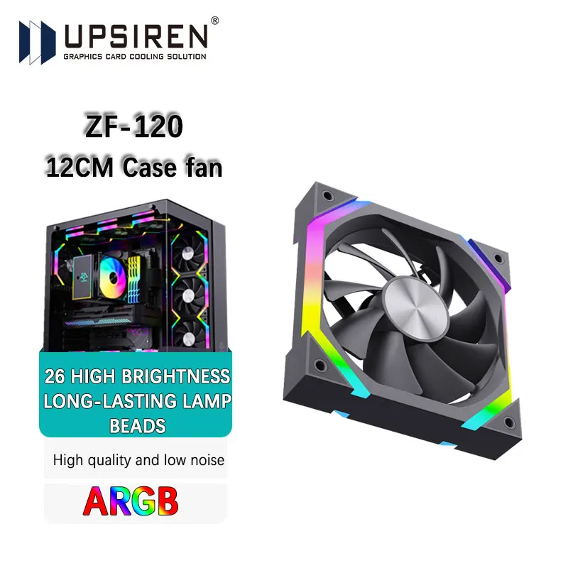 

UPSIREN ZF-120 Computer Case Fan 12cm ARGB 4Pin PWM Quiet Cooling Fan 12V Large Air Volume 45CFM/600-1500RPM Use 26 lamp beads