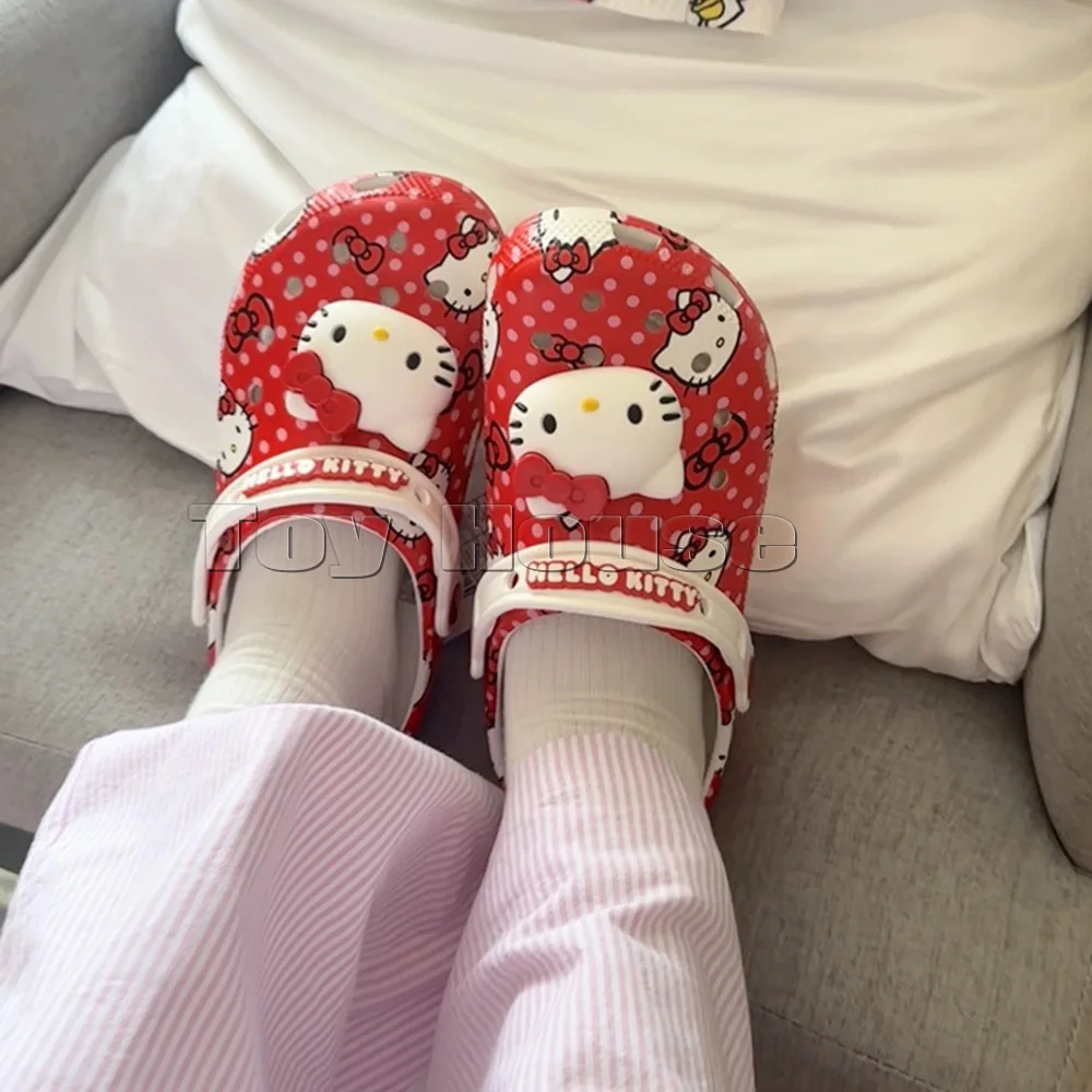 Hello Kitty Miniso Sanrio Hole Sandals Slippers Sandals Kawaii Eva Anime Home Beach Shoes Summer Slippers Adult Kids Xmas Gift