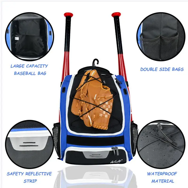 Bat Bag Baseball Bat Bags Youth Baseball Backpack Equipment Bag Waterproof Tear-Resistant Large Main Compartment For Bat Gloves