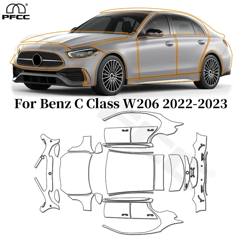 

For Mercedes Benz C Class W206 2022 2023 TPU Paint Protection Film Anti-Scratch Car Body Pre-cut Clear PPF Resistant Invisible