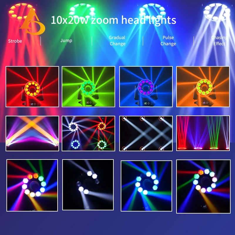DMX 10*20W LED Beam Moving Head Bee Eyes RGBW Wash Strobe Pro DJ Stage Lighting for Club Show Bar Performance Wedding Pub Events