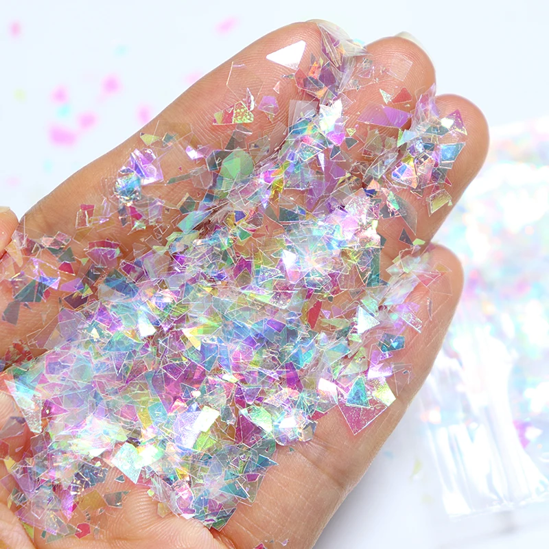 PrettyG Wholesale Nail Irregular Shards Glitter Shape Aurora Glitter Sequins for Resin DIY Art Craft Nail Makeup Decoration