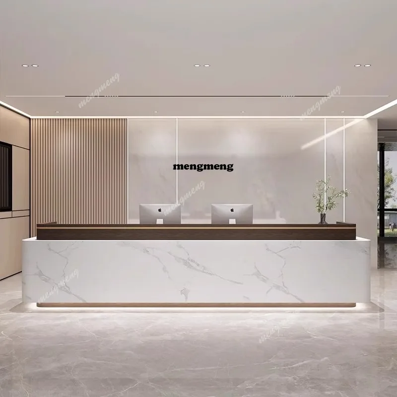 

R Nordic Luxury Reception Desks Modern High-end Hotel Lobby Welcome Desk Beauty Salon Commercial Furniture Podium Stand 150