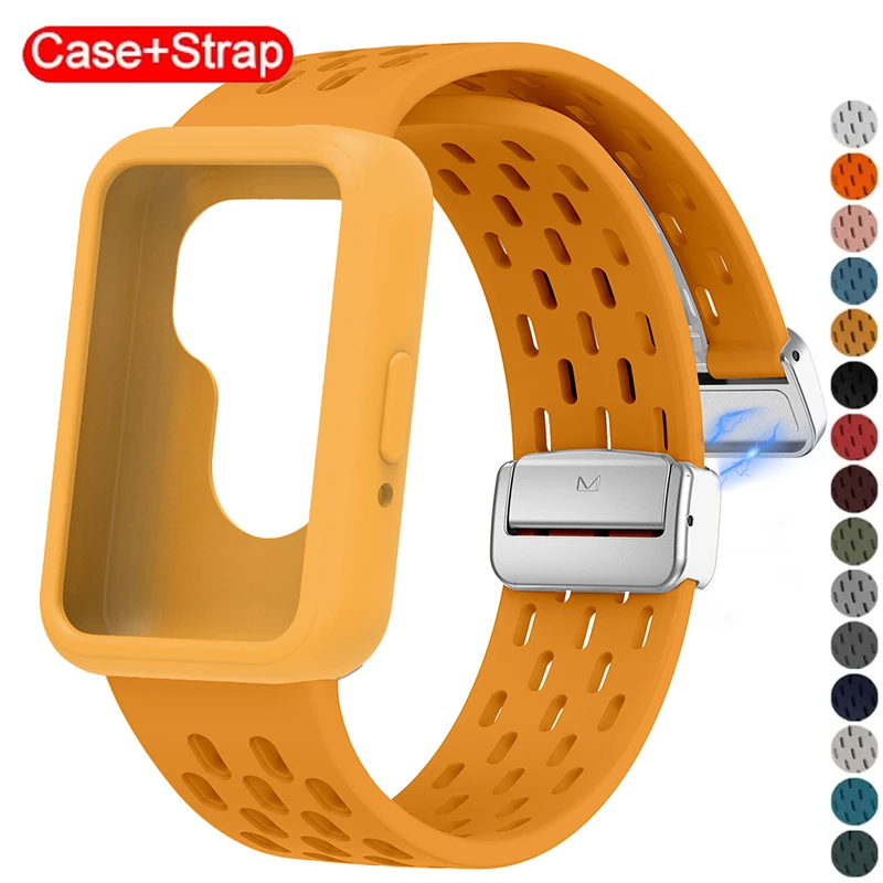 ケース + 磁気ストラップサムスンギャラクシーフィット 3 アクセサリーシリコーン金属バックル通気性ベルトブレスレットコレアギャラクシー Fit3 バンド