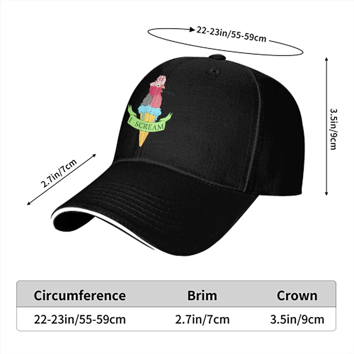 Washed Men's Baseball Cap I Scream Ice Cream Galah Cockatoo Trucker Snapback Caps Dad Hat Parrot Birds Pet Golf Hats