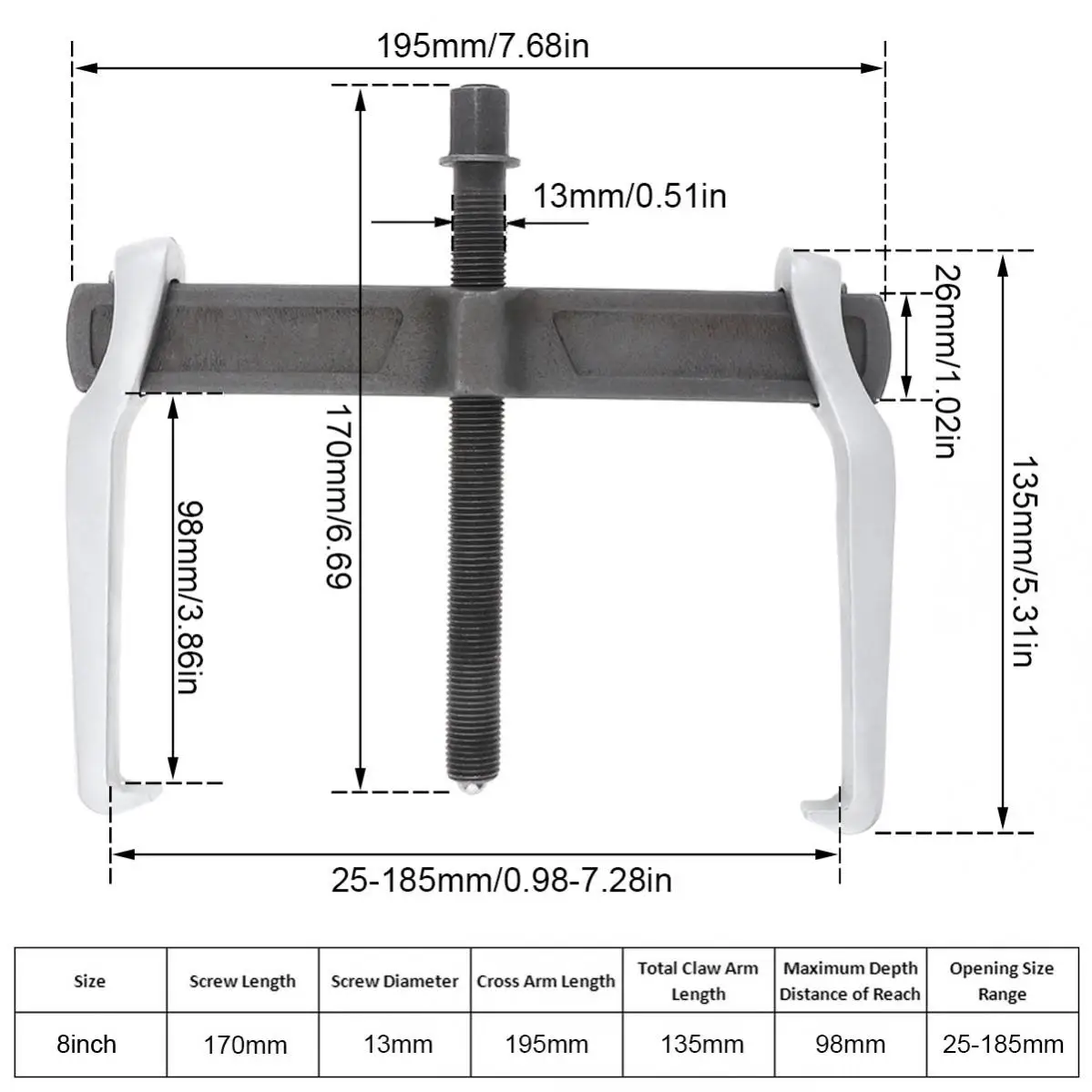 8 Inch Single Hook Two Claws Puller Separate Lifting Device Strengthen Bearing Puller Rama for Car Repair Hand Tools