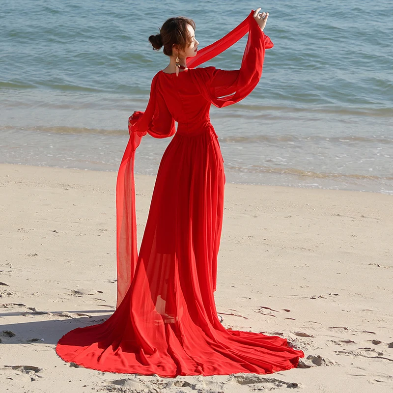 エレ・ロングビーチ・ドクター・フロアレングス・マキシスカート・レッドカラー・ドレープド・スリ・フォトアフィー・クローズ・スウィート・スリ・ハイウエスト・サテン・メイト...