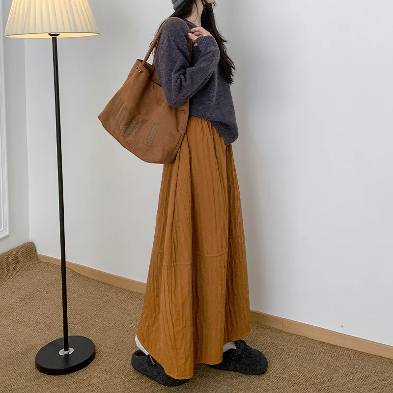 2025 Bouquet-style Women's Fall-winter Quilted Warm Mid-length A-line Umbrella Skirt