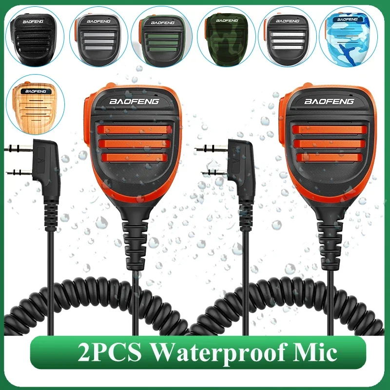 2PCS Baofeng Walkie Talkie Speaker Mic Wholesale Waterproof PTT Microphone For UV-5RH DM-1701 UV-17 UV-K5 UV-K6 UV18 Pro Radio