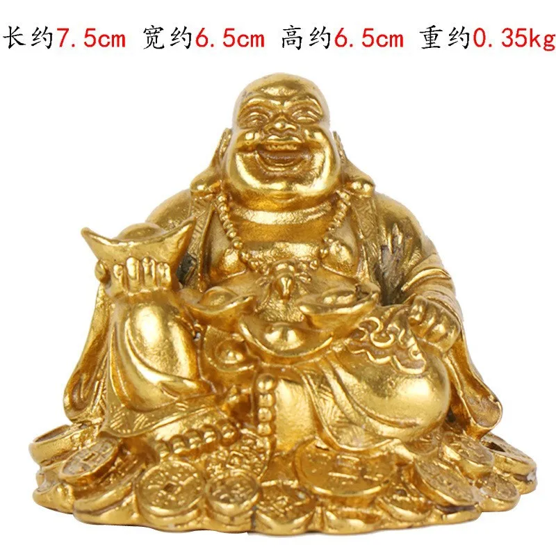 Bronze Laughing Maitreya Car Ornament Figurine Sitting Money Buddha