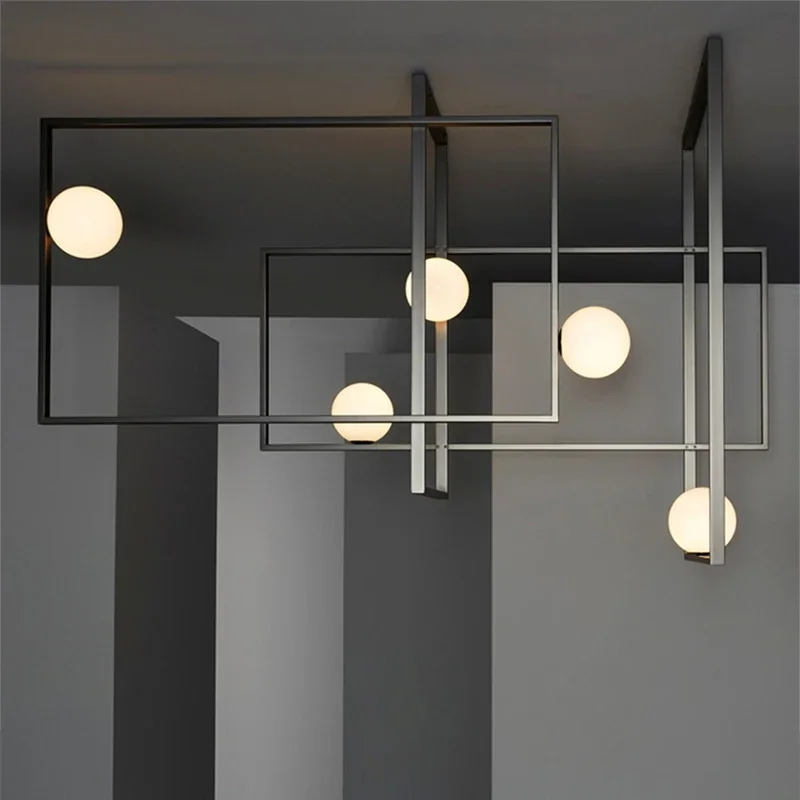 Modern Rectangle Chandelier Designer Mondrian Glass Ceiling Light For Villa Living Room Hotel Shop LED Kitchen Island Chandelier