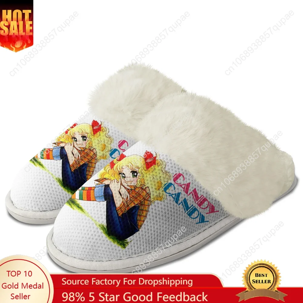 

Уютные плюшевые тапочки Candy Candy в стиле аниме для мужчин, женщин и подростков, хлопковые домашние теплые тапочки для спальни, легкие, на заказ