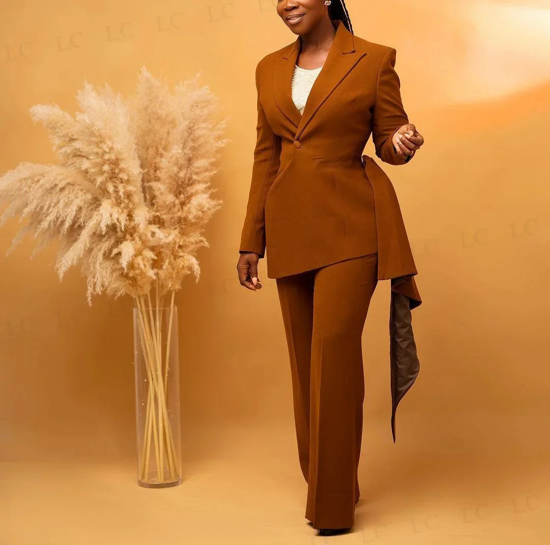Brown Women Suits One Button 2 Pieces Blazer Pants Stylish Loose Fit Costume Homme Formal Prom Plus Size Mother Of The Bride
