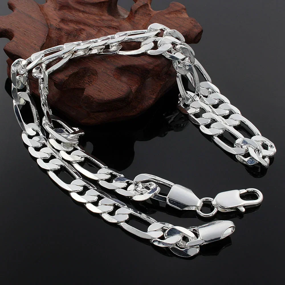 حار أزياء الرجال 8MM سلسلة الهندسة المسطحة 925 الاسترليني قلادة فضية للمرأة حزب هدايا العيد الماركات الكلاسيكية والمجوهرات