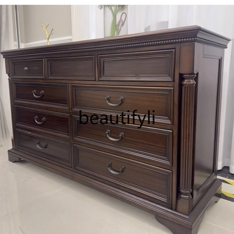 

American Retro Solid Wood Walnut Nine-Drawer Cabinet Living Room Master Bedroom Bedside Storage Cabinet Side Cabinet