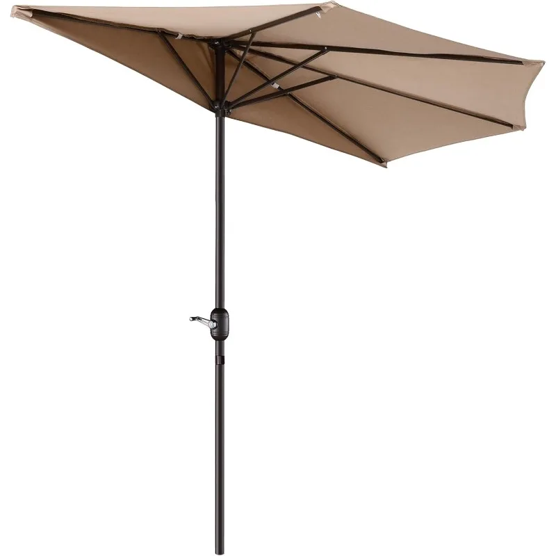 

Patio Umbrella - 9FT Half Umbrella Outdoor Patio Canopy with Easy Hand Crank - Condo, Townhouse, or Balcony Furniture (Beige)
