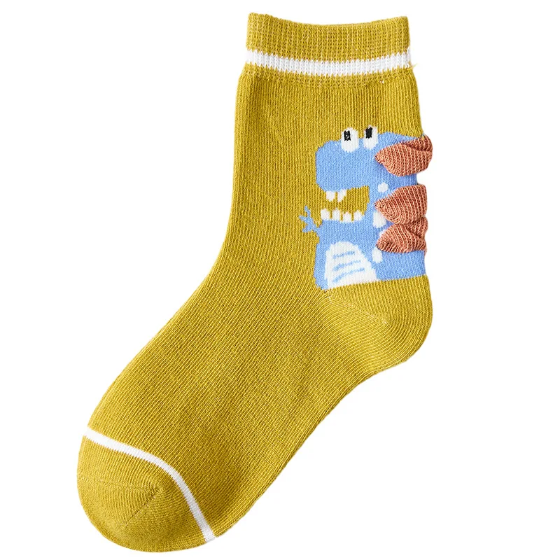 Boys Spring And Autumn Cotton Socks Thin Dinosaur Mid-tube Socks Comfortable Cotton Socks 4/Pairs