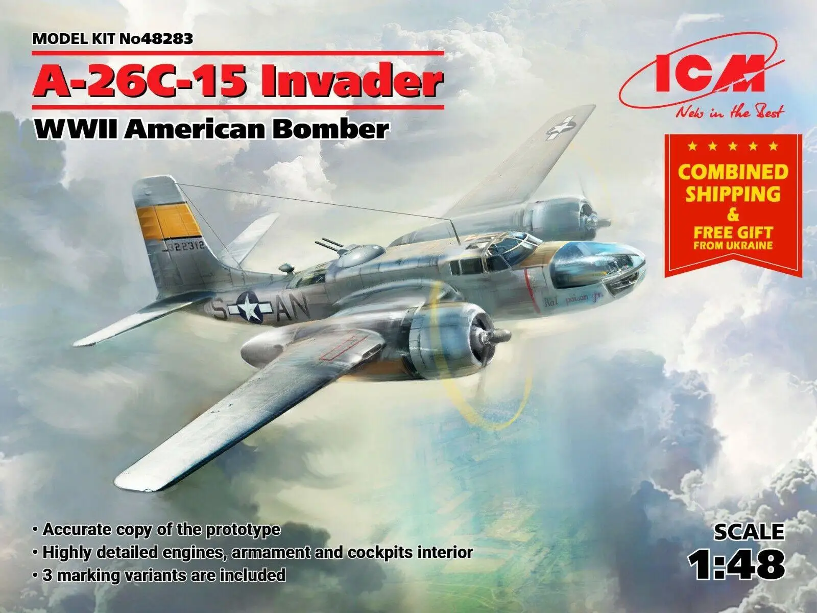 

ICM48283 ICM 1/48 A-26-15 Invader, WWII American Bomber, plastic model kit